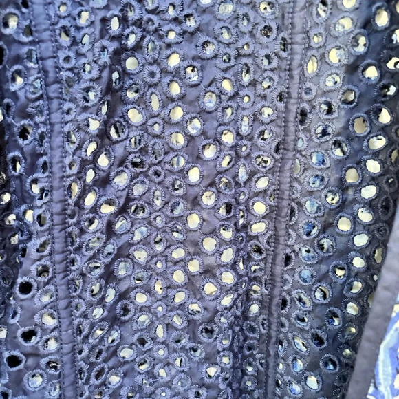 Coldwater Creek Reversible Eyelet Floral Open Front Jacket Navy/White 14 NWOT - Picture 8 of 10